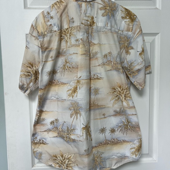Tropical / Hawaiian David Taylor Cream and Gold Palm Print Shirt - Picture 3 of 5
